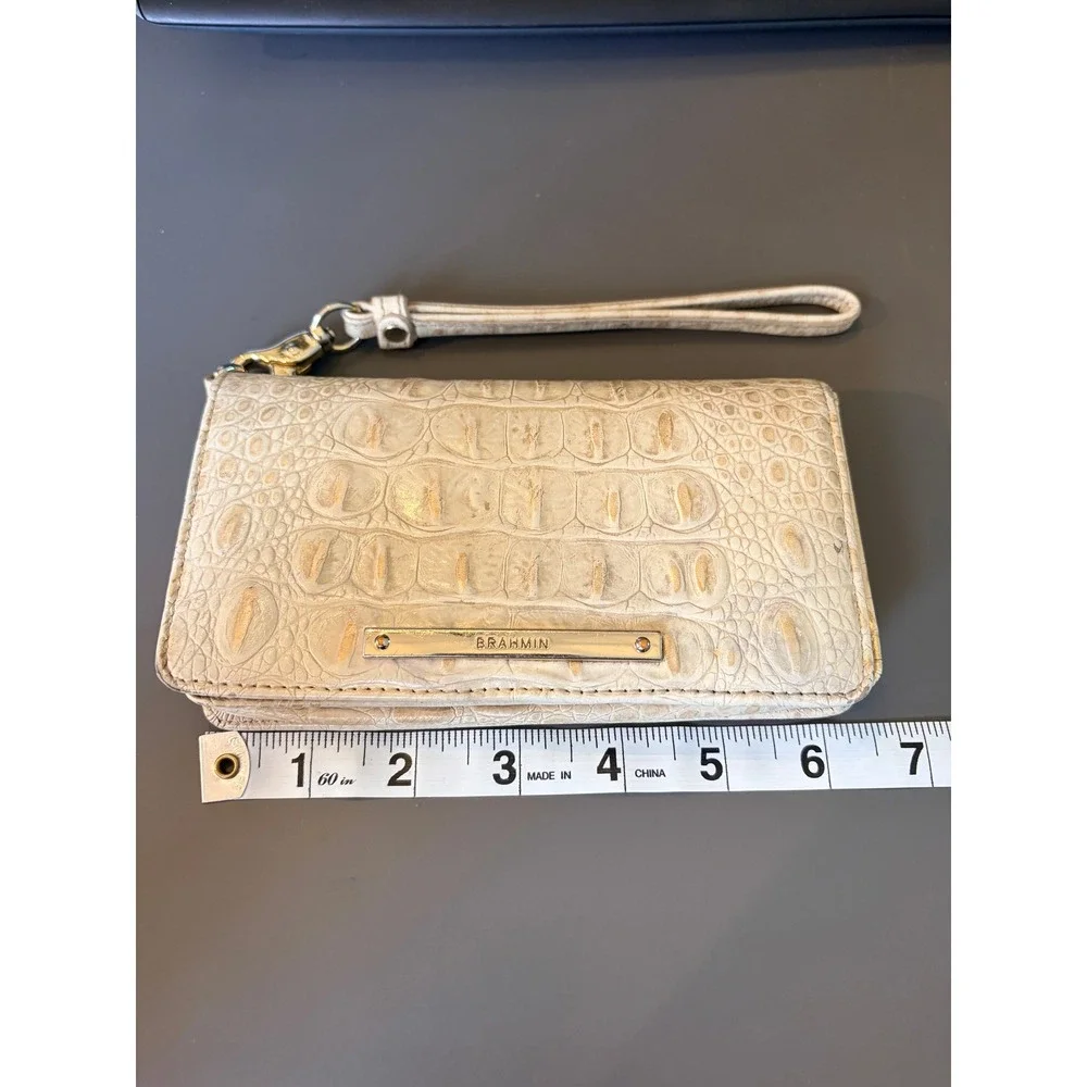 Brahmin Wristlet Wallet OS Cream Gold Croc Embossed Leather